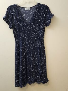 Kaileigh SP Thelma Navy Polka Dot Faux Wrap Navy Dress Ruffles Most Occasions